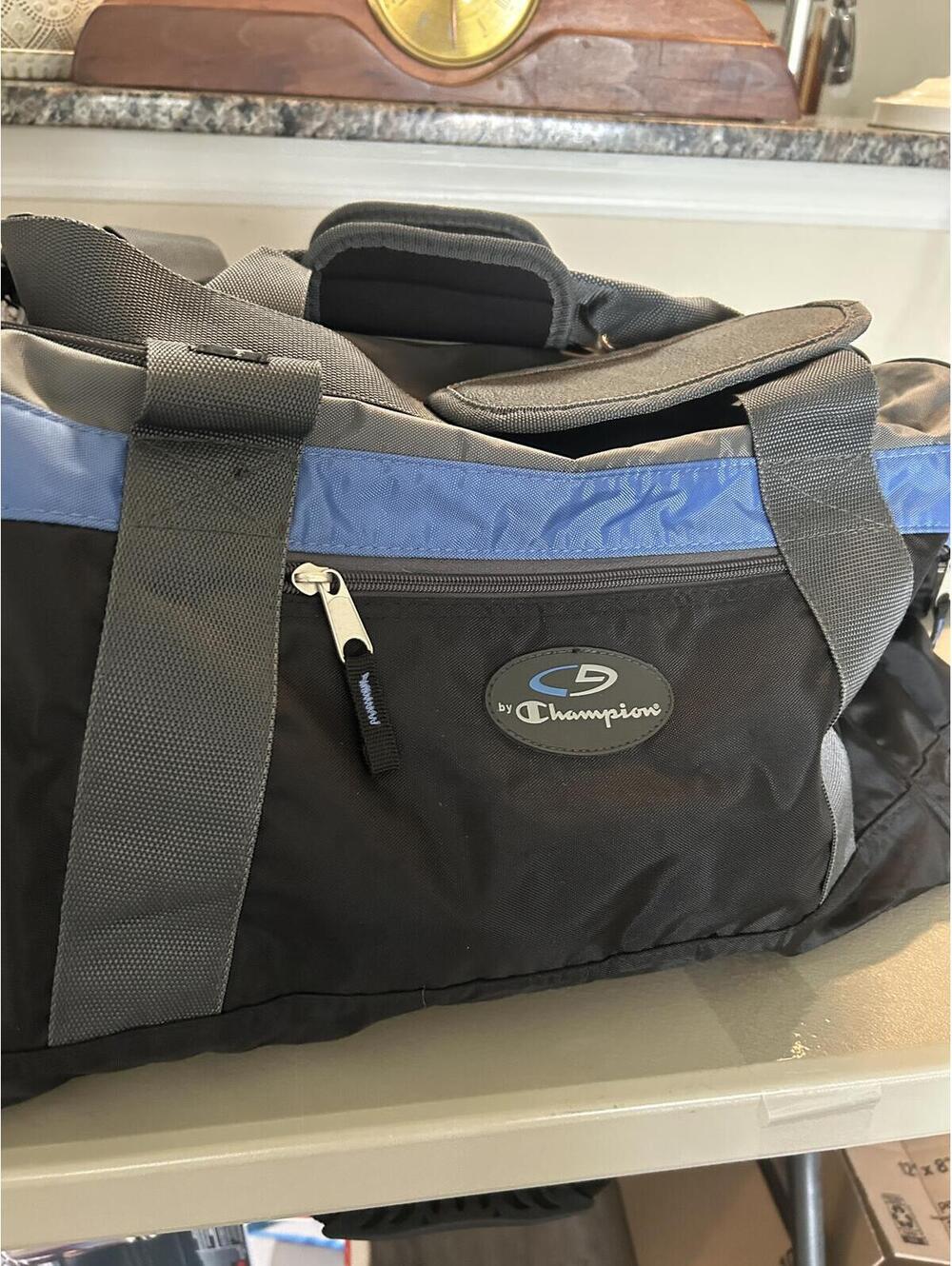 Champion Duffel Bag Black Blue Gym Bag Travel Weekender Sports Tote